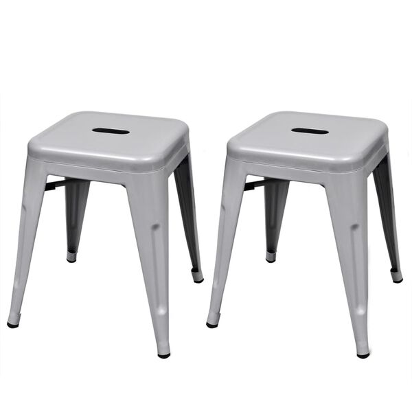 vidaXL Tabourets empilables lot de 2 gris m&eacute;tal