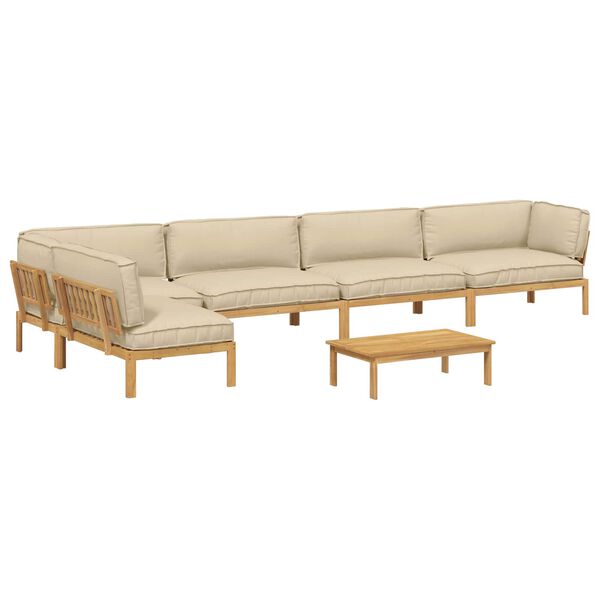 vidaXL Ensemble de Canap&eacute;s Uni 6 pcs Beige Bois d'Acacia Massif