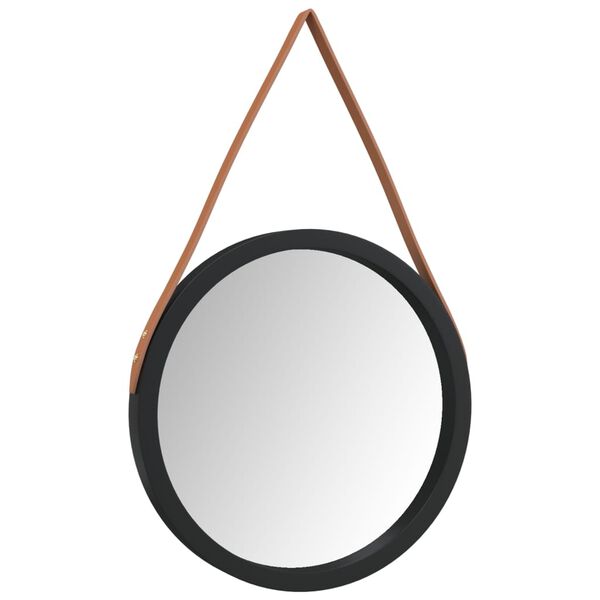 vidaXL Miroir mural avec sangle Noir &Oslash; 45 cm