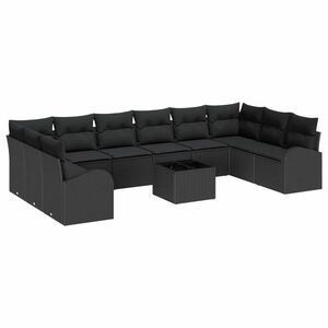 vidaXL Ensemble de Canap&eacute;s avec coussin 11 pcs Noir Polyrotin