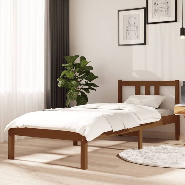 vidaXL Cadre de lit sans matelas marron miel bois massif 75x190 cm