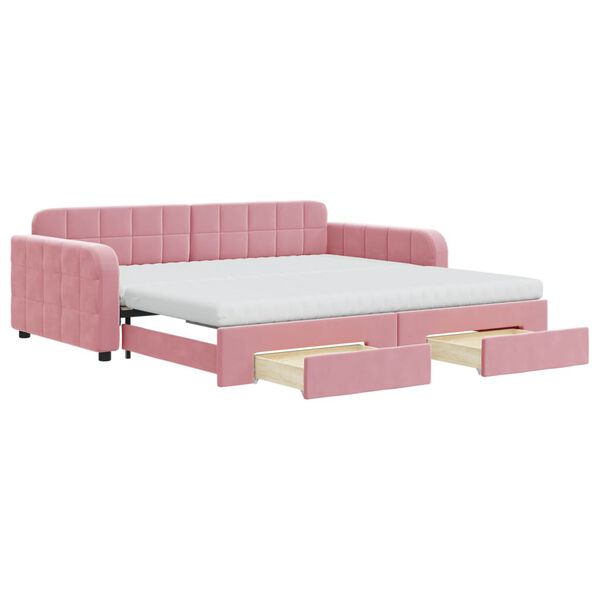 vidaXL Lit de jour avec gigogne et tiroirs rose 100x200 cm velours