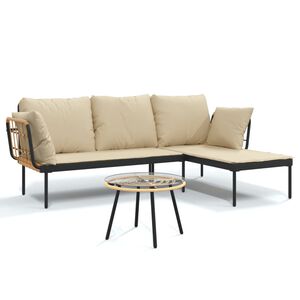 vidaXL Salon de jardin 3 pcs avec coussins beiges r&eacute;sine tress&eacute;e