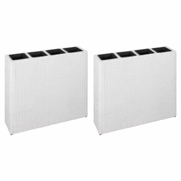 vidaXL Lits sur&eacute;lev&eacute;s de jardin et 4 pots 2 pcs R&eacute;sine tress&eacute;e Blanc