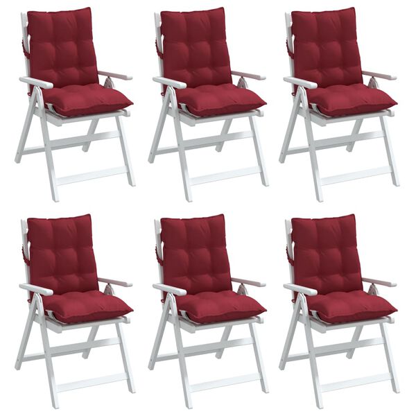vidaXL Coussins de chaise &agrave; dossier bas lot de 6 rouge bordeaux