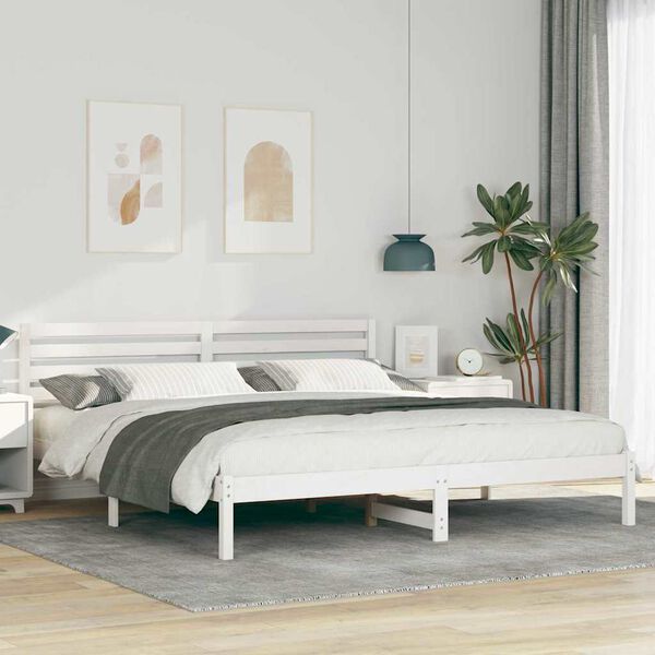 vidaXL Cadre de lit avec t&ecirc;te de lit Blanc 200 x 200 cm Pin massif