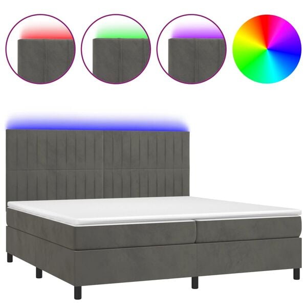 vidaXL Sommier &agrave; lattes de lit matelas et LED Gris fonc&eacute; 200x200 cm