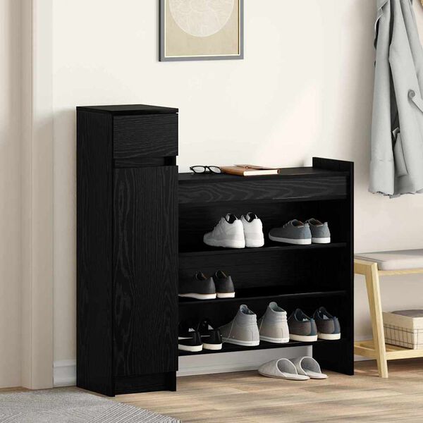 vidaXL Cabinet &agrave; chaussures avec tiroir Ch&ecirc;ne noir 100,5 x 28 x 100 cm