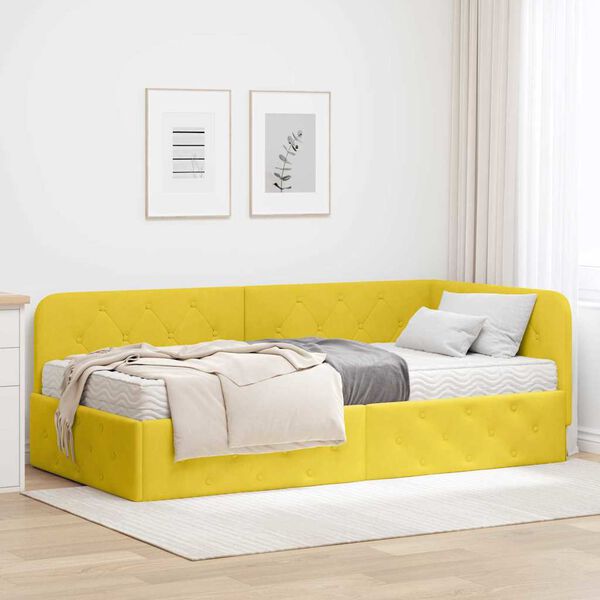 vidaXL Cadre de lit d'angle avec matelas Jaune 90 x 200 cm Velours