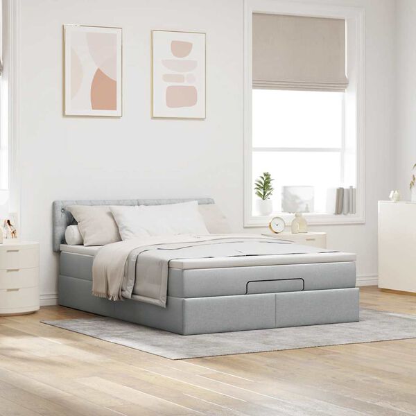vidaXL Lit ottoman avec matelas et LED gris clair 140x190 cm tissu