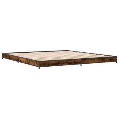 vidaXL Cadre de lit chêne fumé 200x200 cm bois d'ingénierie et métal