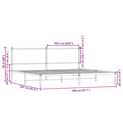 vidaXL Cadre de lit métal avec tête de lit et pied de lit 90x200 cm