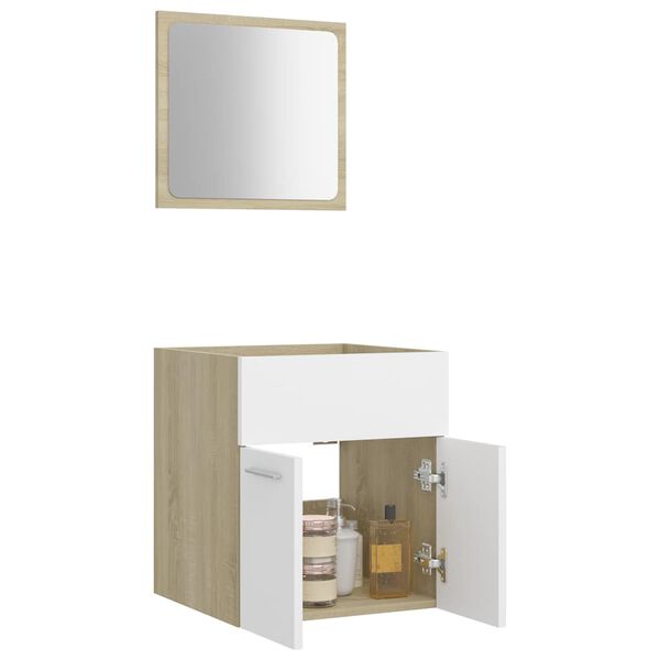 vidaXL Ensemble de meubles de bain 2 pcs Blanc/ch&ecirc;ne sonoma Agglom&eacute;r&eacute;