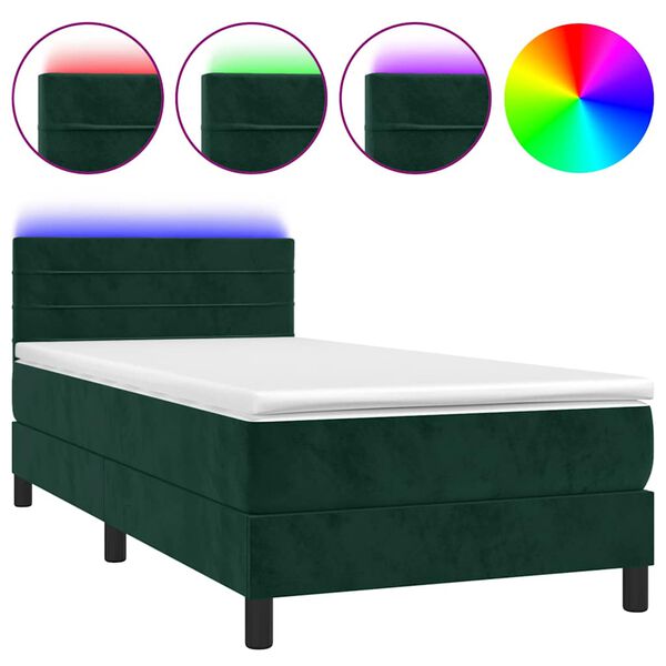 vidaXL Sommier &agrave; lattes de lit et matelas et LED Vert fonc&eacute; 90x200 cm
