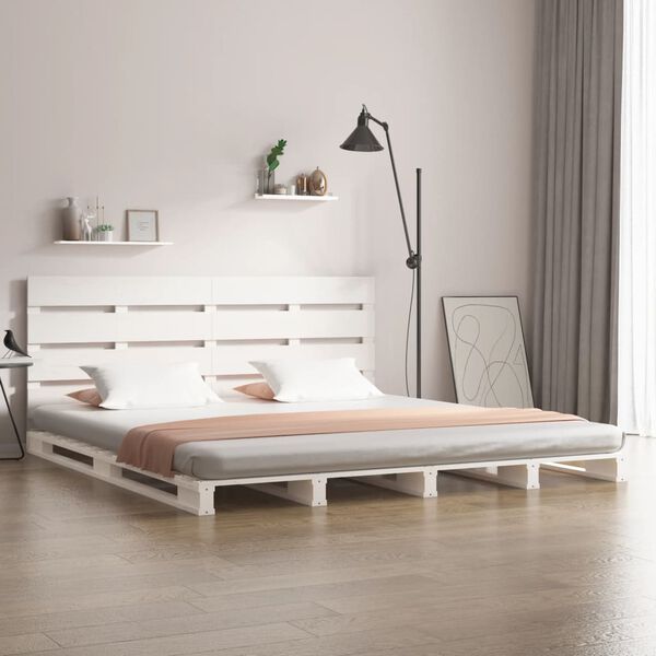 vidaXL Cadre de lit sans matelas blanc 135x190 cm bois de pin massif