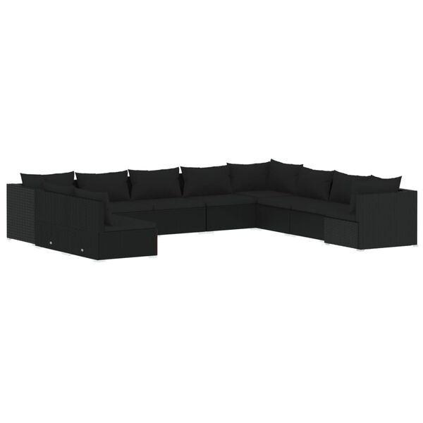 vidaXL Salon de jardin 10 pcs avec coussins noir r&eacute;sine tress&eacute;e