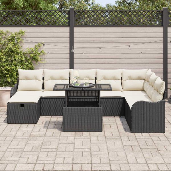 vidaXL Ensemble de canap&eacute; de jardin avec coussin 9 pcs Noir Poly rotin