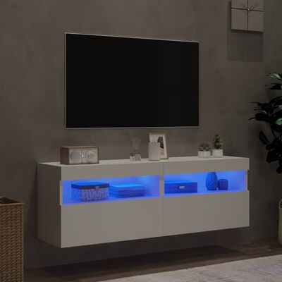 vidaXL Meubles TV muraux avec lumières LED 2 pcs blanc 60x30x40 cm