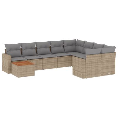 vidaXL Salon de jardin avec coussins 10 pcs beige résine tressée