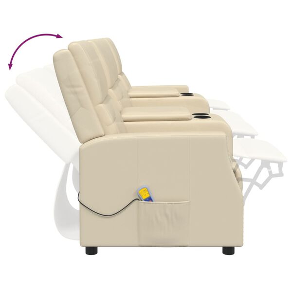 vidaXL Fauteuil inclinable et porte-gobelets 4 places cr&egrave;me similicuir
