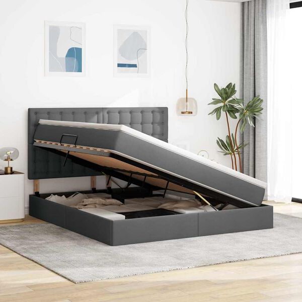 vidaXL Lit avec rangement et LED Gris fonc&eacute; 160 x 200 cm Polyester