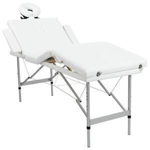vidaXL Table pliable de massage Blanc cr&egrave;me 4 zones au cadre aluminium