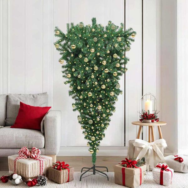vidaXL Arbre de No&euml;l artificiel pr&eacute;-&eacute;clair&eacute; &agrave; l'envers avec jeu de boules
