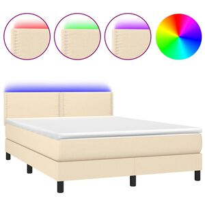 vidaXL Sommier &agrave; lattes de lit avec matelas LED Cr&egrave;me 140x190 cm Tissu