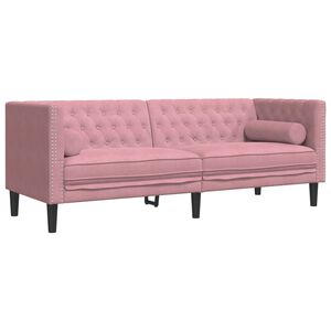 vidaXL Canap&eacute; Chesterfield avec traversins 3 places rose velours