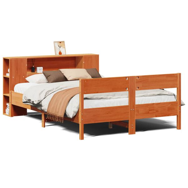 vidaXL Lit biblioth&egrave;que sans matelas cire marron 150x200 cm pin massif