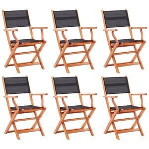 vidaXL Chaises pliantes 6 pi&egrave;ces en bois d'eucalyptus massif noir et textile