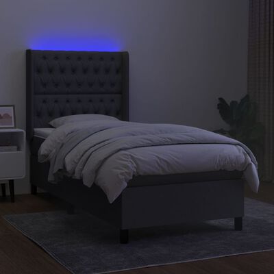 vidaXL Sommier à lattes de lit matelas LED Gris foncé 90x190cm Tissu