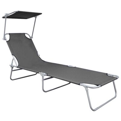 vidaXL Chaise longue pliable avec auvent Gris Aluminium