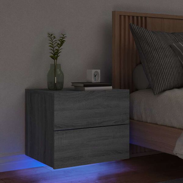 vidaXL Table de chevet murale avec lumi&egrave;res LED sonoma gris