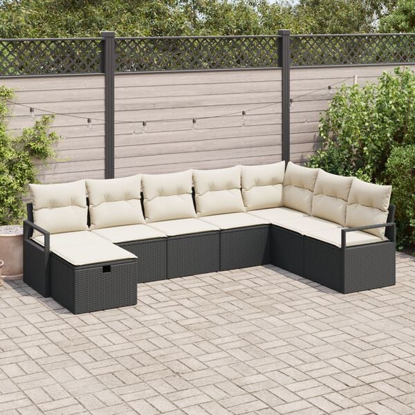 vidaXL Ensemble de Canap&eacute;s avec coussin 8 pcs Noir et Cr&egrave;me polyrotin