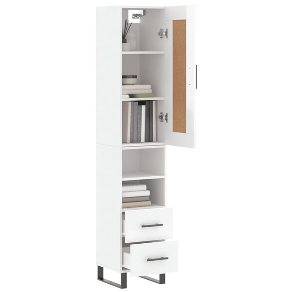 vidaXL Buffet haut Blanc brillant 34,5x34x180 cm Bois d'ing&eacute;nierie