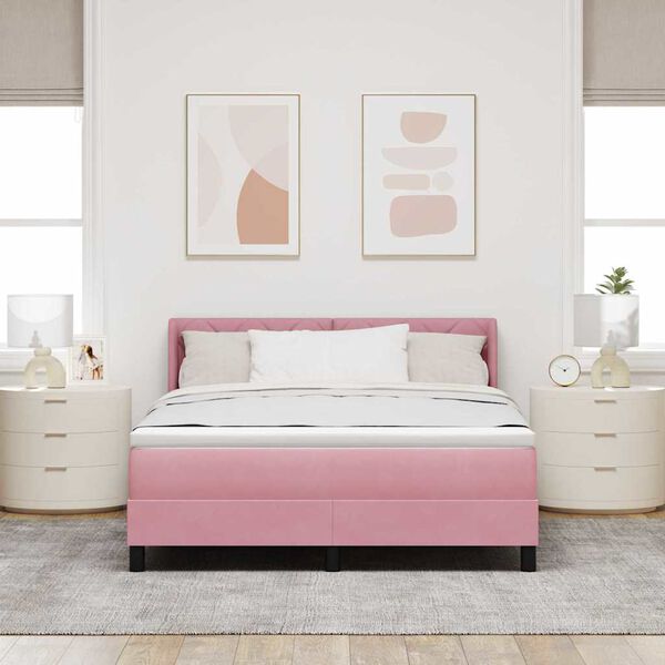 vidaXL Lit &agrave; ressorts avec matelas Rose 200 x 160 cm Polyester