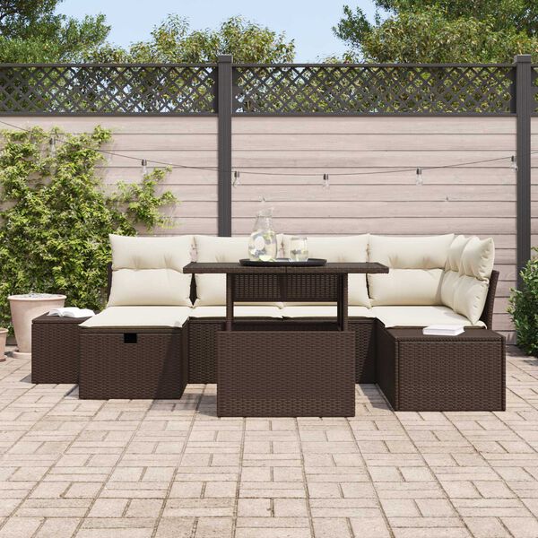 vidaXL Ensemble de canap&eacute; de jardin 7 pcs Marron Poly rotin