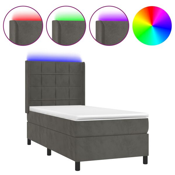 vidaXL Sommier &agrave; lattes de lit matelas LED Gris fonc&eacute; 90x190cm Velours