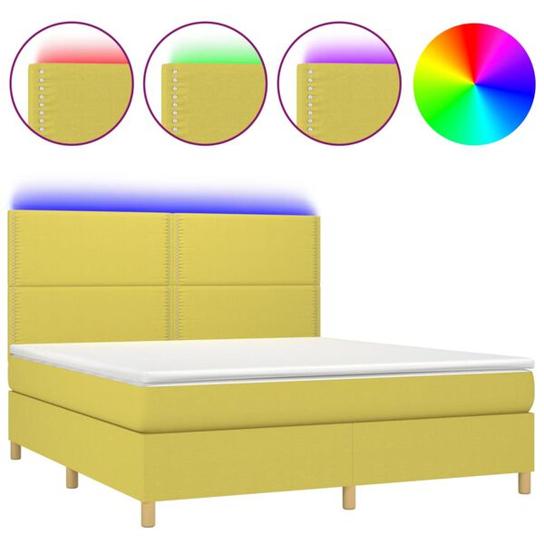 vidaXL Sommier &agrave; lattes de lit et matelas et LED Vert 160x200 cm Tissu