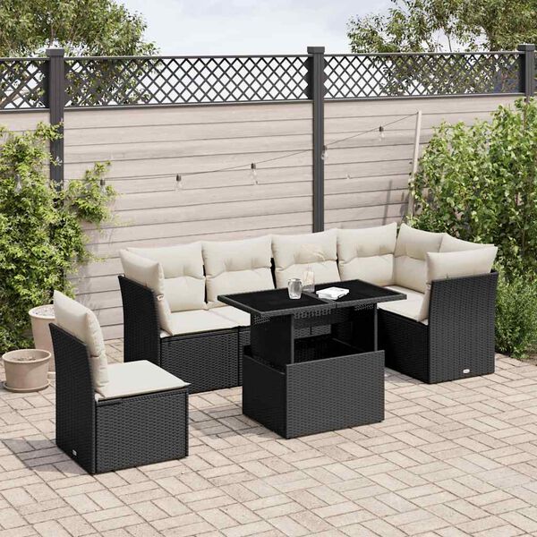 vidaXL Salon de jardin 7 pcs avec coussins noir r&eacute;sine tress&eacute;e