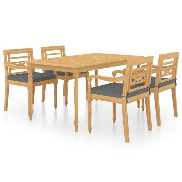 vidaXL Ensemble &agrave; manger de jardin 5 pcs coussins Bois de teck massif