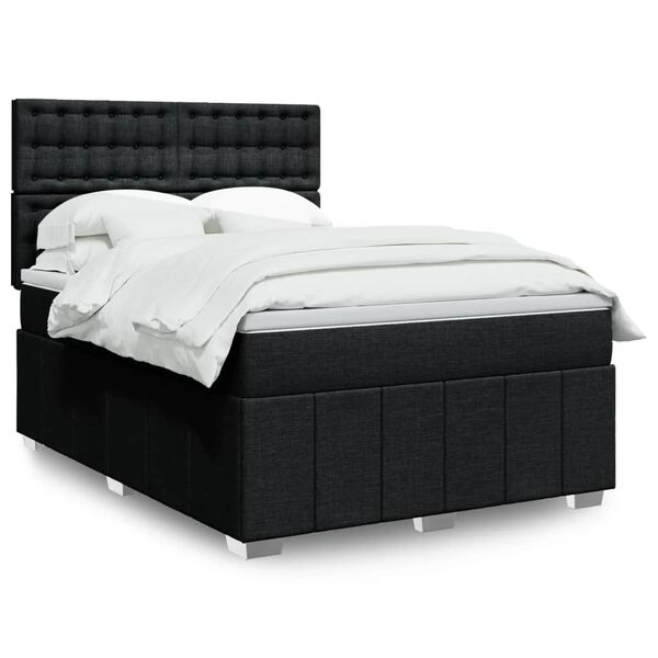 vidaXL Sommier &agrave; lattes de lit avec matelas Noir 140x200 cm Tissu