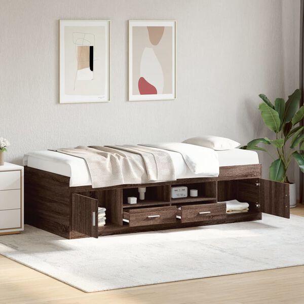 vidaXL Lit de jour avec tiroirs sans matelas ch&ecirc;ne marron 100x200 cm