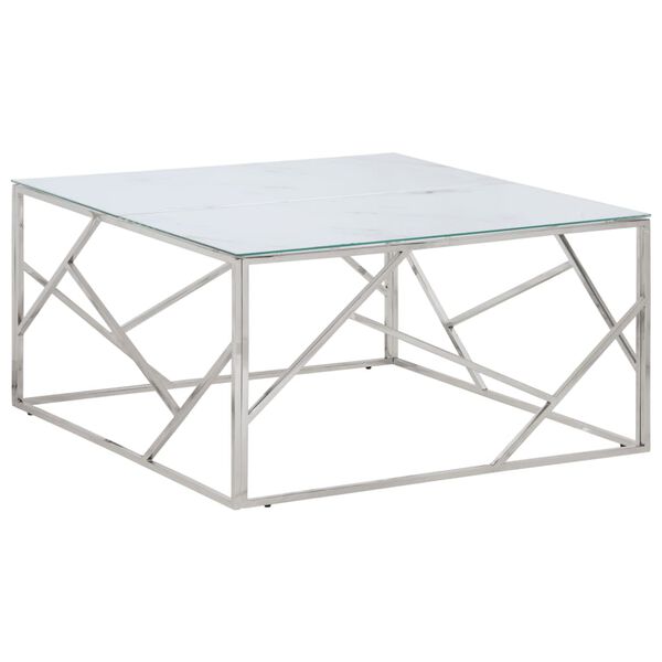 vidaXL Table basse argent&eacute; acier inoxydable et verre tremp&eacute;