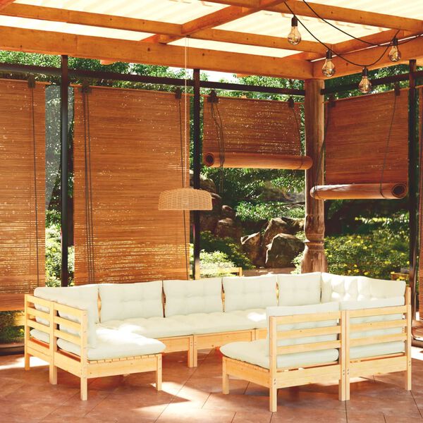 vidaXL Salon de jardin 9 pcs avec coussins cr&egrave;me bois de pin massif