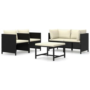 vidaXL Salon de jardin 5 pcs avec coussins R&eacute;sine tress&eacute;e Noir