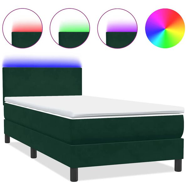 vidaXL Sommier &agrave; lattes de lit et matelas et LED vert fonc&eacute; 100x220cm velours