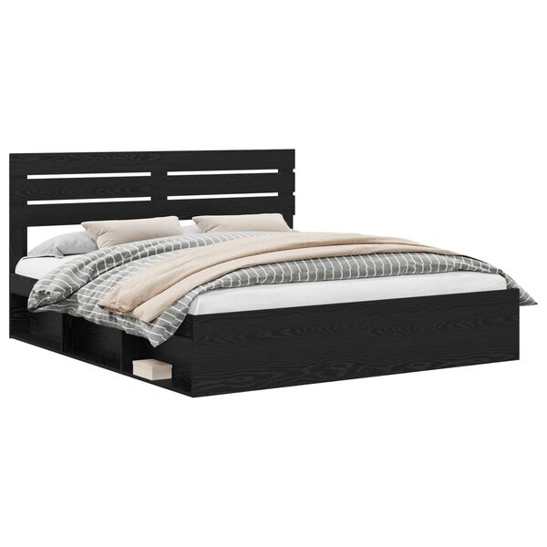 vidaXL Cadre de lit avec t&ecirc;te de lit Noir 200 x 200 cm Pin massif