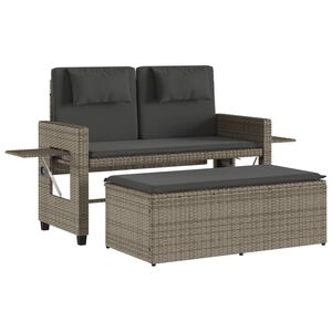 vidaXL Banc inclinable de jardin avec coussins gris r&eacute;sine tress&eacute;e